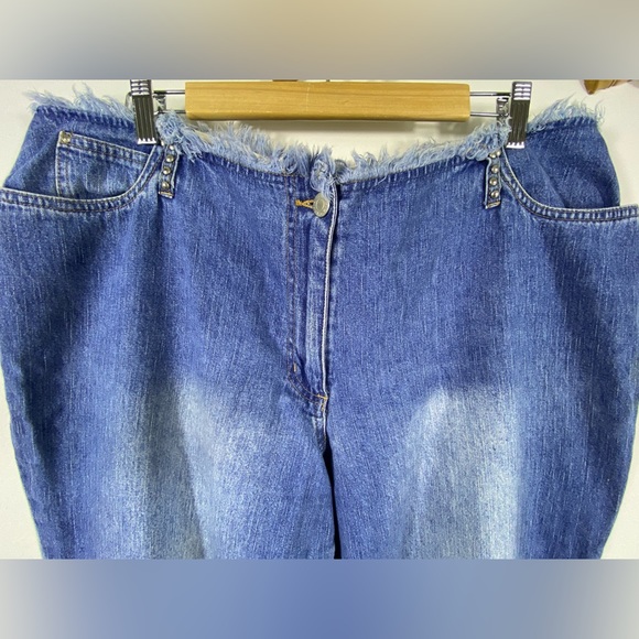 Vintage Frayed and Studded Wide Leg Denim Jeans Size 18 Faded Distressed Worn in - Picture 3 of 10